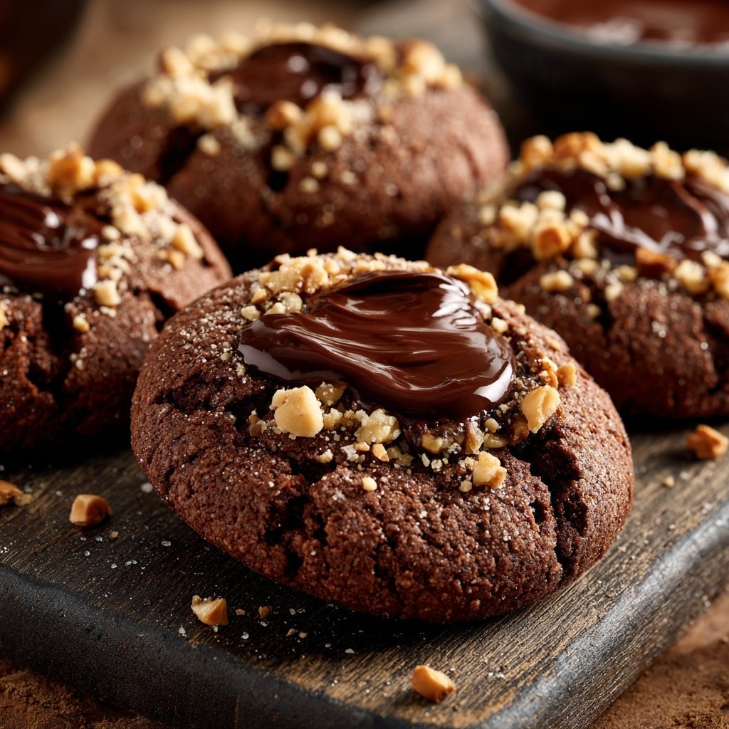 Chocolate Hazelnut Thumbprint Cookies