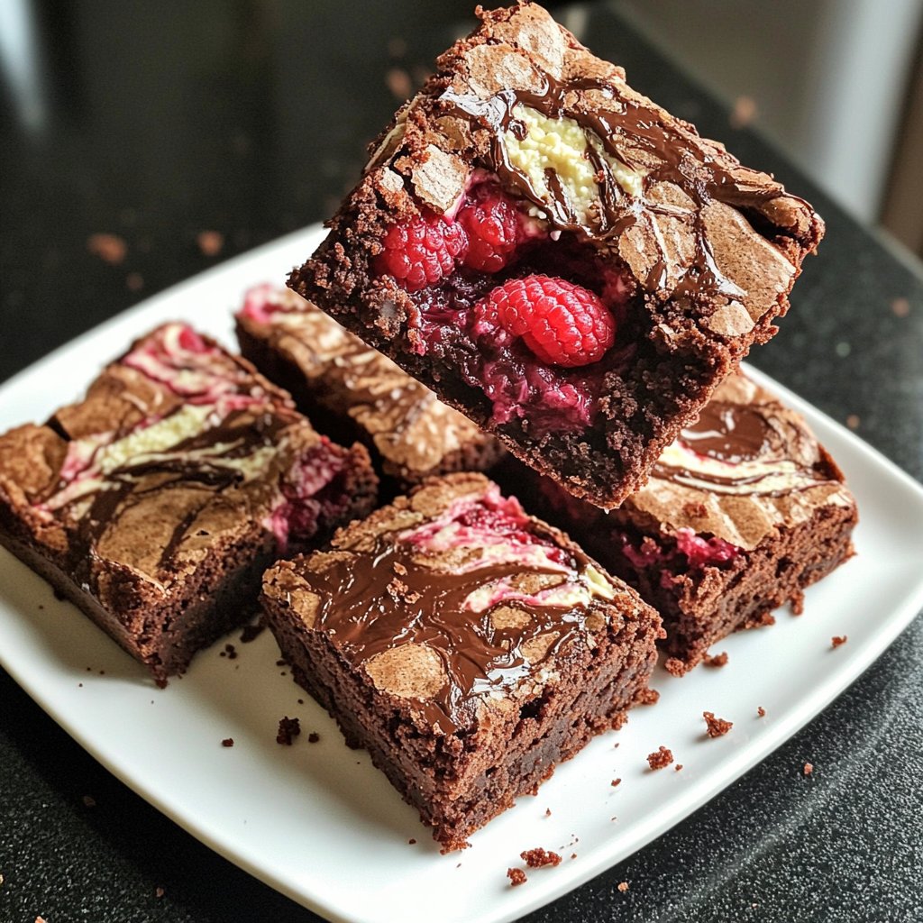 Cottage Cheese Brownies with Raspberries