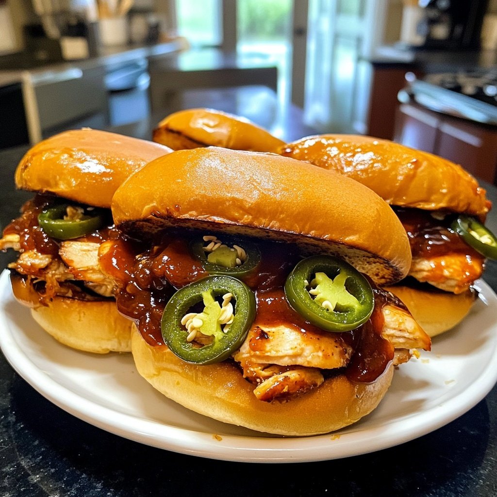 Spicy Crockpot BBQ Chicken Sandwiches