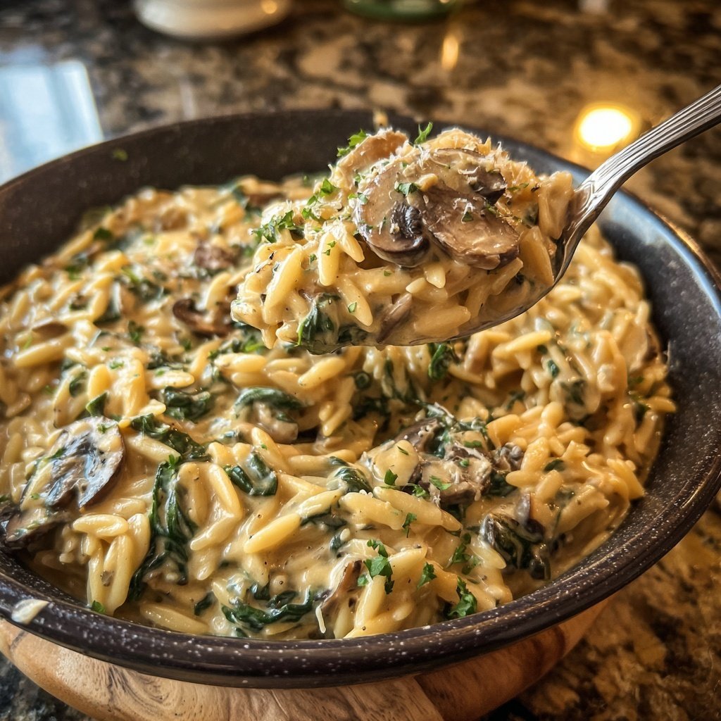 Creamy Spinach And Mushroom Orzo